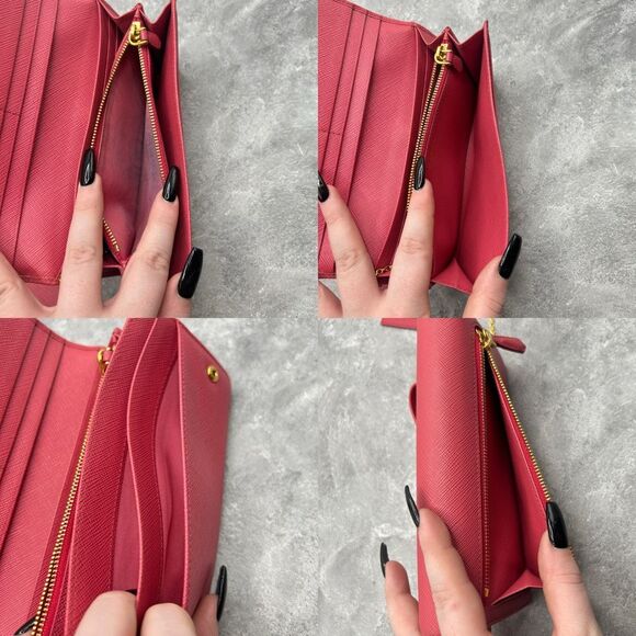 Prada Saffiano Leather Bow Continental Wallet Pink With ID Holder Bifold - Picture 9 of 16